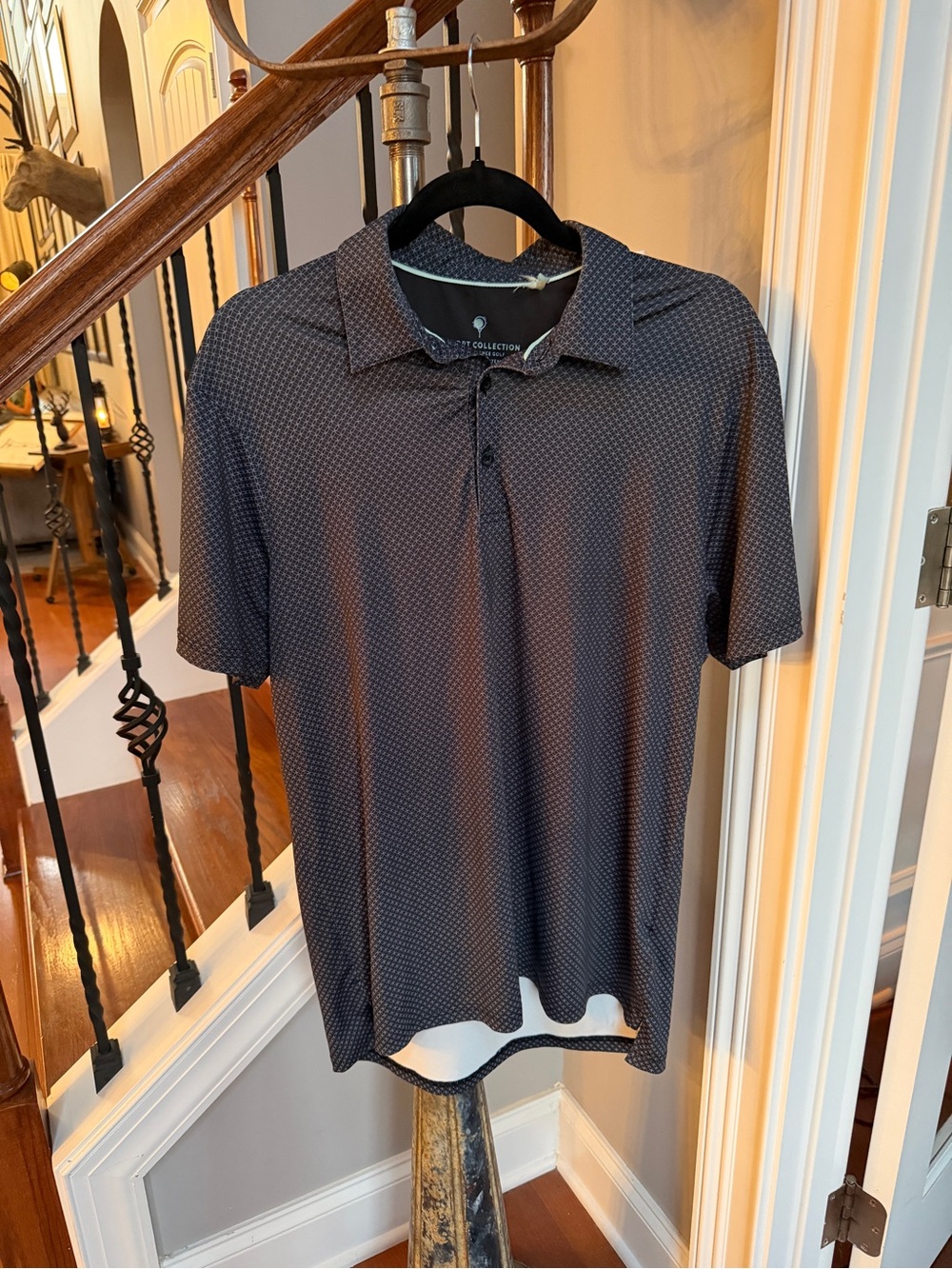 Report Collection Men's Dark Navy Micro-Pattern Polo
